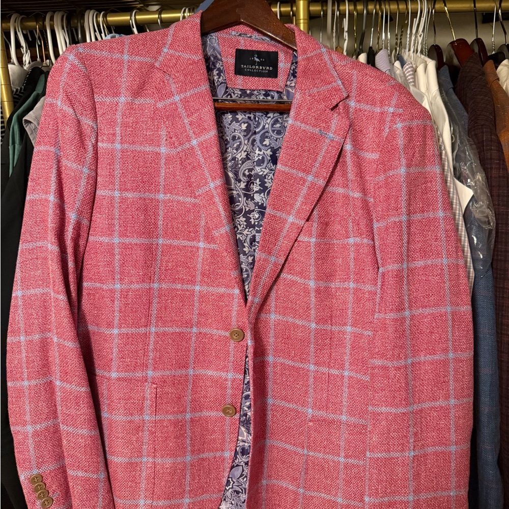 TailorByrd Men's Pink Plaid Blazer